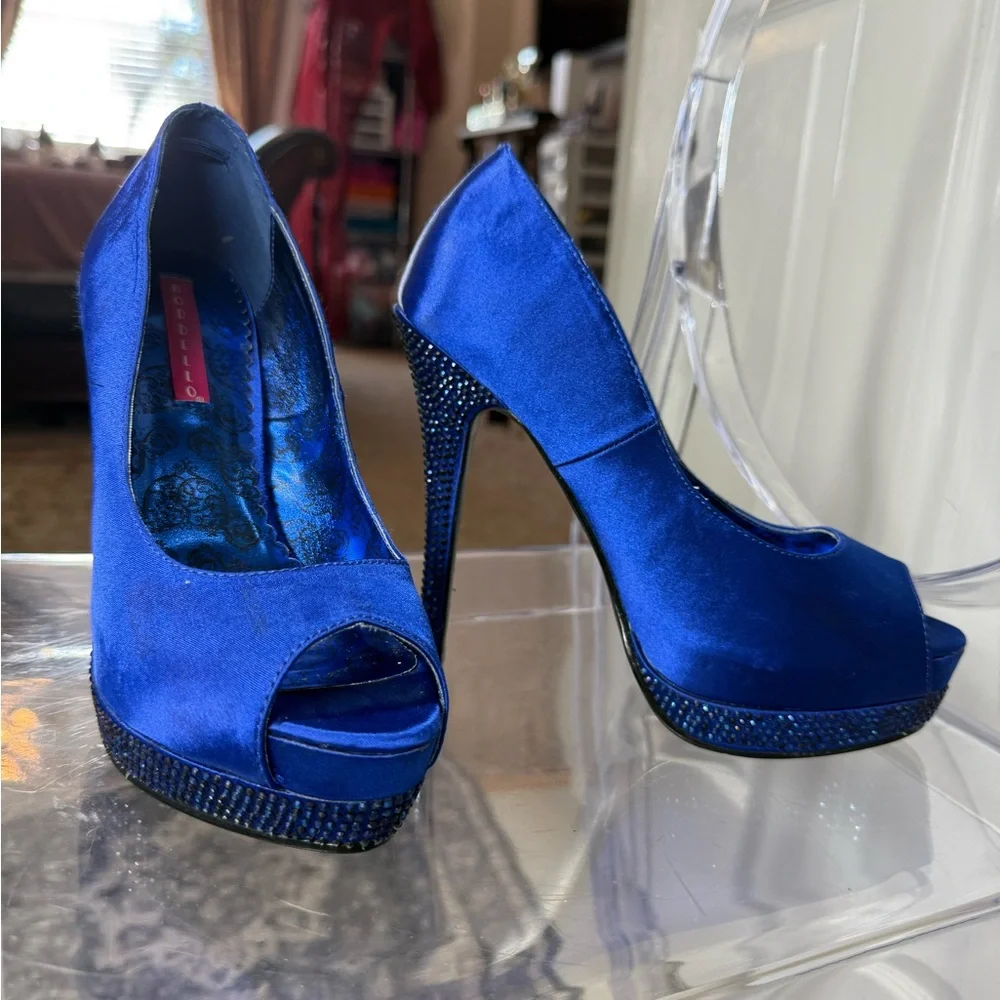 Pleaser Royal Blue Rhinestone Heels so Comfy and Sturdy to Stand and dance in - Picture 4 of 10